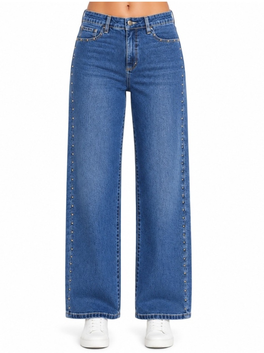 Express Women's Straight-Leg Stud-Trim Jeans in Dark Blue